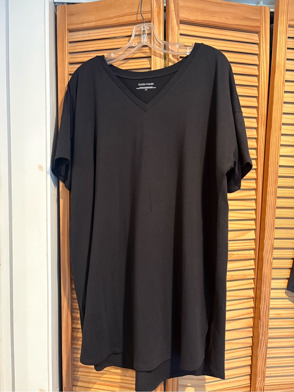 Eileen Fisher Organic Cotton Stretch Jersey V-Neck Tunic Shirt Black Women's L